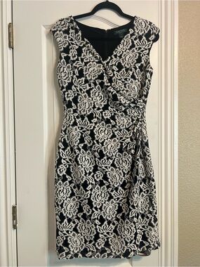 Ralph Lauren Black Dress with Black and White Floral Lace Overlay